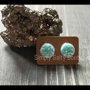 Mint blue druzy stud earrings
